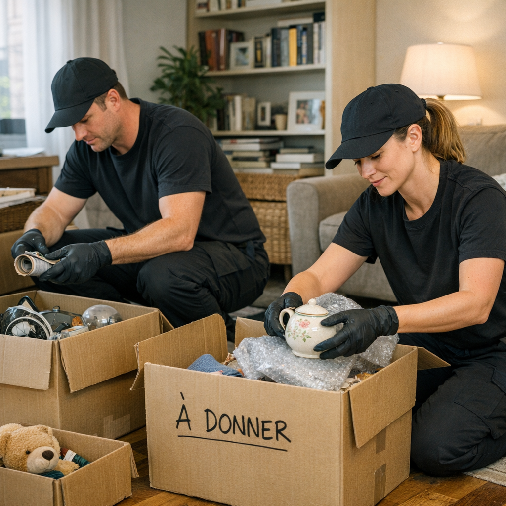 photographic 2 agents dentretien habill en noir qui trient des objets dans des cartons dans une maison dans le but de dsencombrer-1 photographic 2 agents dentretien habill en noir qui trient des objets dans des cartons dans une maison dans le but de dsencombrer-1